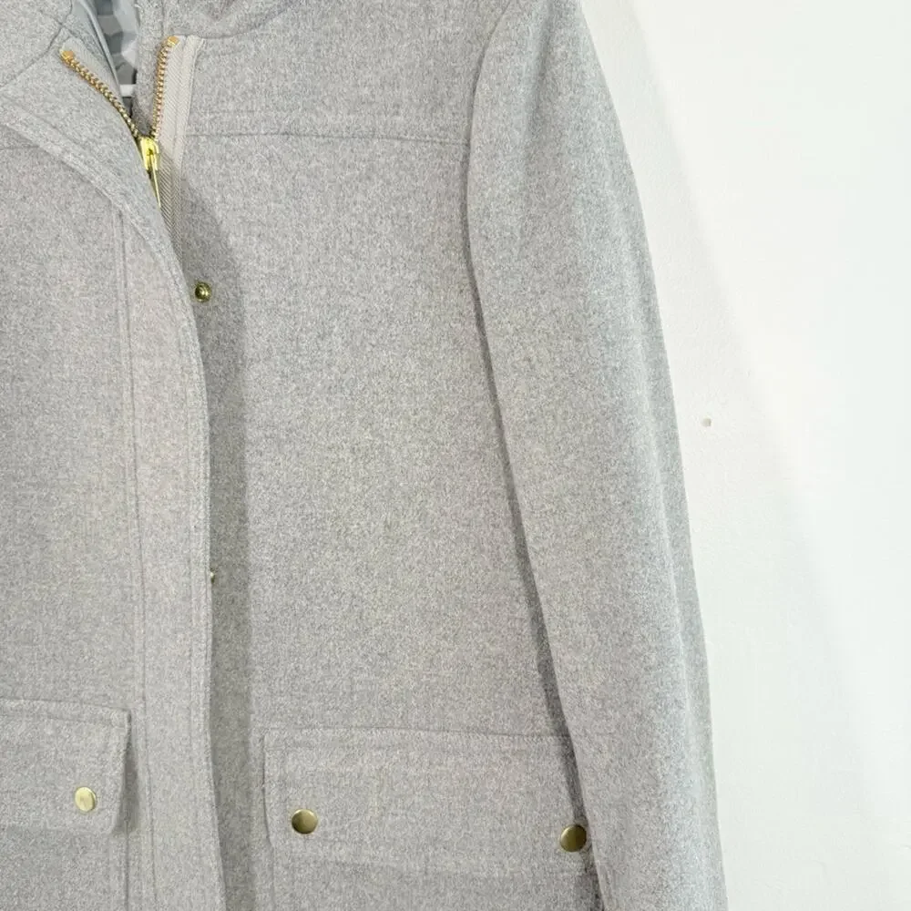 J. Crew Gray Wool Blend Faux Fur Trim Hooded Parka Coat Size 0